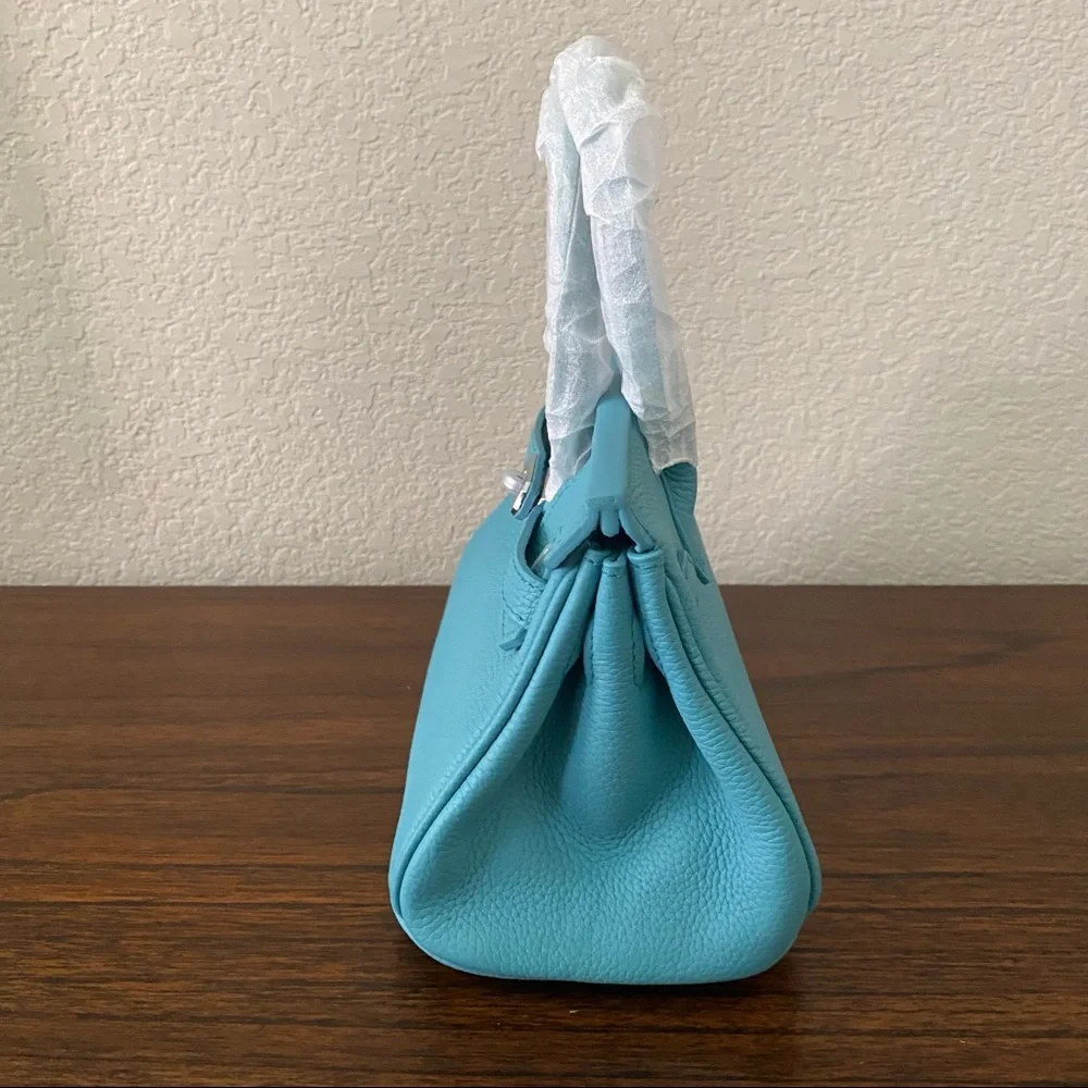 Turquoise Mini 20 Pebble Leather Lock Key Belted Satchel Bag Crossbody S14/B1 - Picture 2 of 13